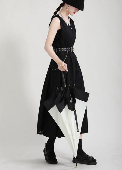 Natural Black O-neck a Line Sleeveless Summer Long Dresses