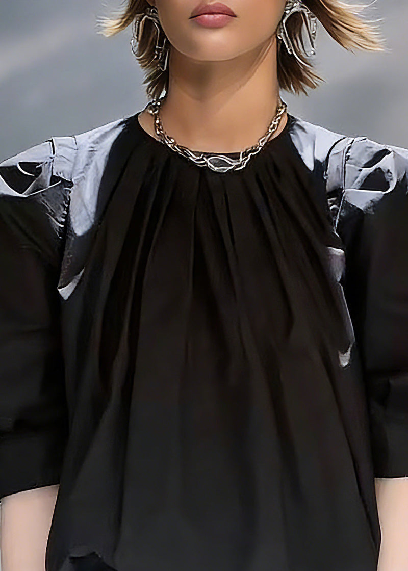 Natural Black O-neck Patchwork Tops Summer