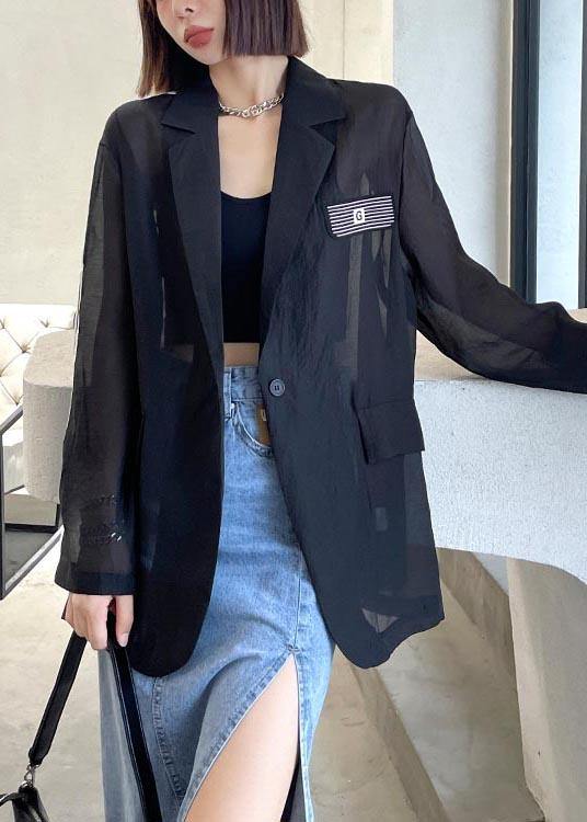 Natural Black Peter Pan Collar Upf 50+ Coat Summer Blouse Top