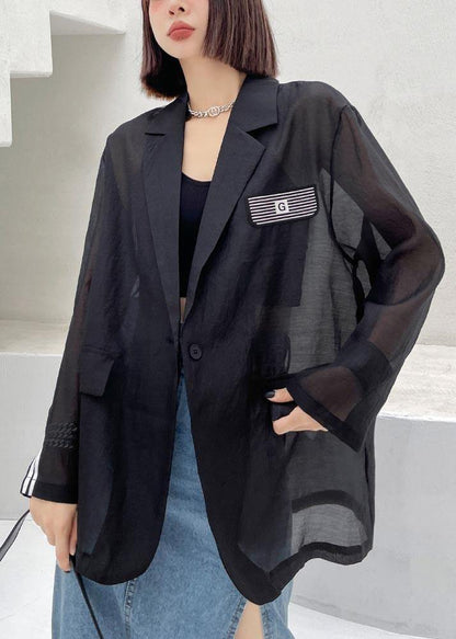 Natural Black Peter Pan Collar Upf 50+ Coat Summer Blouse Top