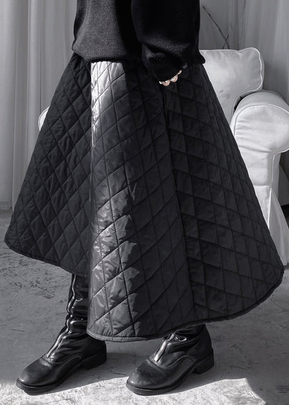 Natural Black Plaid Patchwork Thick a Line Skirts Fall