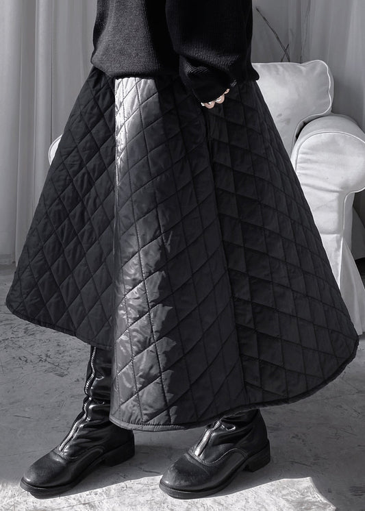 Natural Black Plaid Patchwork Thick a Line Skirts Fall