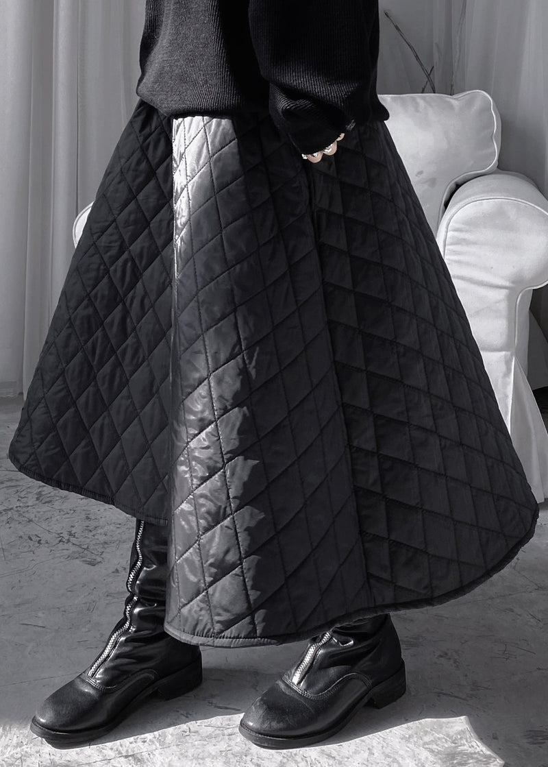 Natural Black Plaid Patchwork Thick a Line Skirts Fall