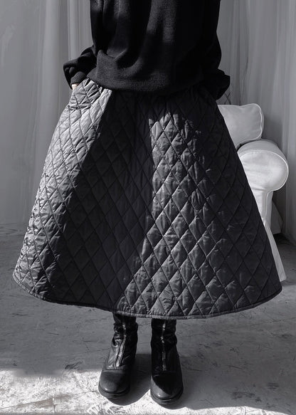 Natural Black Plaid Patchwork Thick a Line Skirts Fall