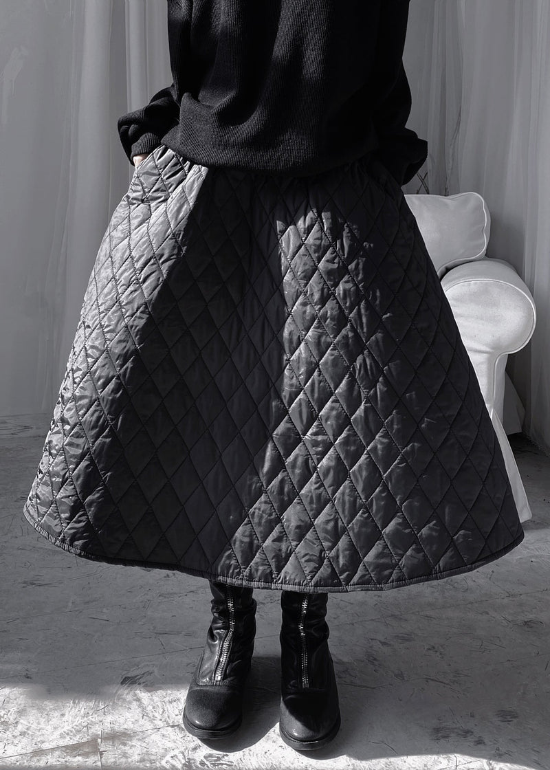 Natural Black Plaid Patchwork Thick a Line Skirts Fall