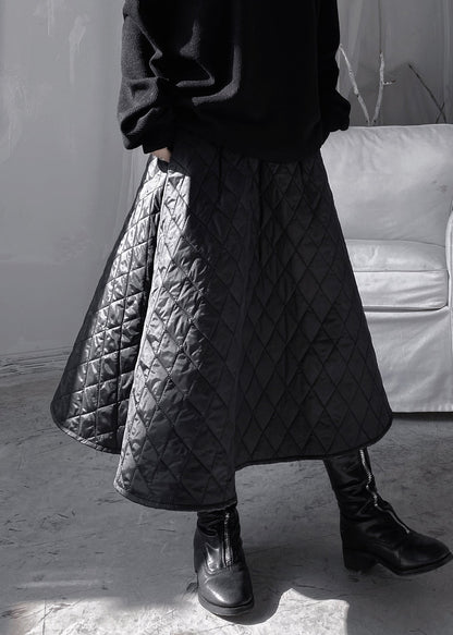 Natural Black Plaid Patchwork Thick a Line Skirts Fall