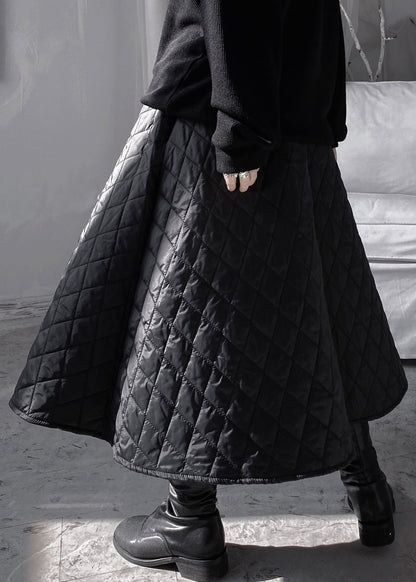 Natural Black Plaid Patchwork Thick a Line Skirts Fall