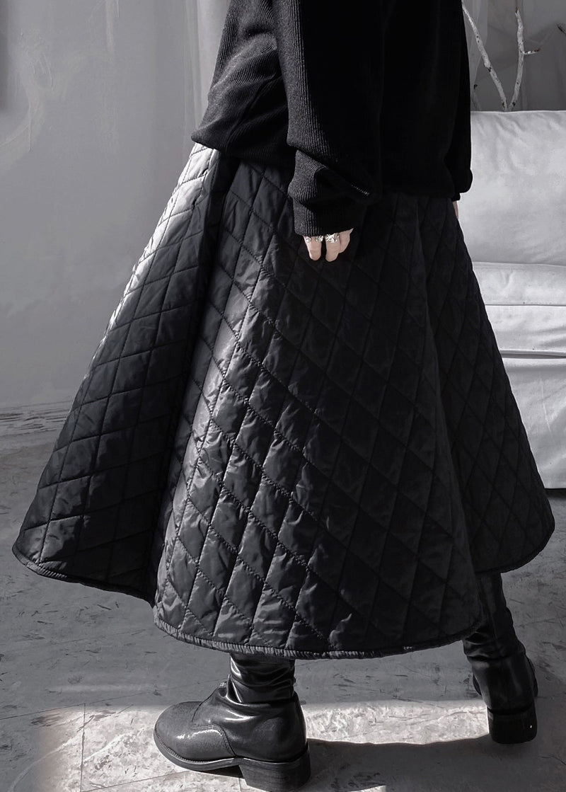 Natural Black Plaid Patchwork Thick a Line Skirts Fall