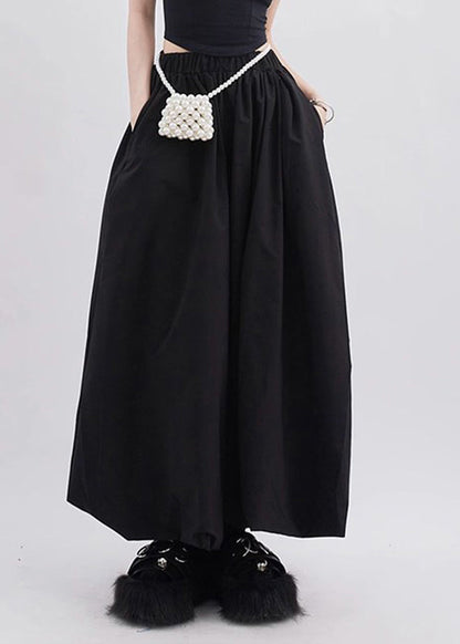 Natural Black Pockets High Waist a Line Skirts Summer