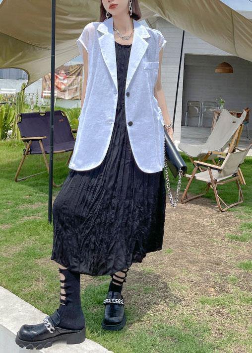 Natural Black Sleeveless Folds Maxi Dresses