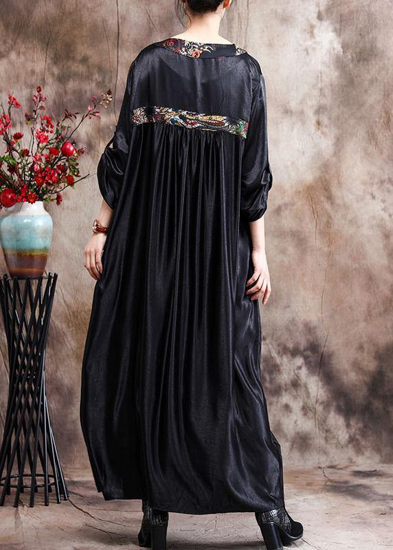 Natural Black Oversize Caftans Gown V Neck Patchwork Baggy Dress
