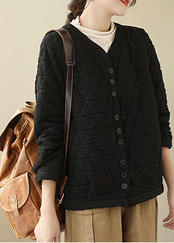 Natural Black V Neck Fine Cotton Filled Parka Winter