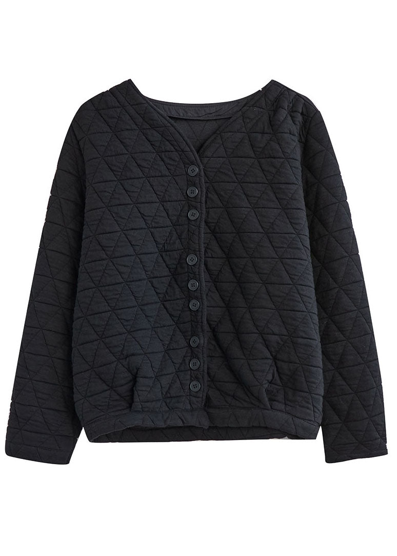 Natural Black V Neck Fine Cotton Filled Parka Winter