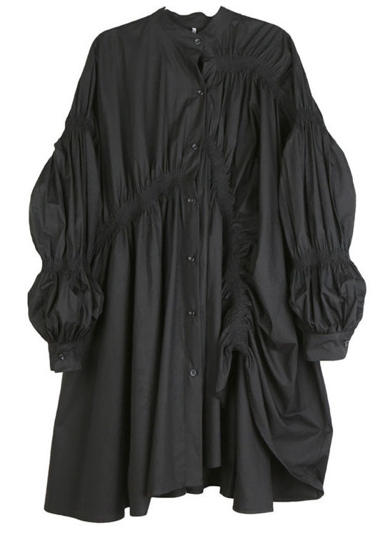 Natural Black Lantern Sleeve Asymmetrical Holiday Dresses