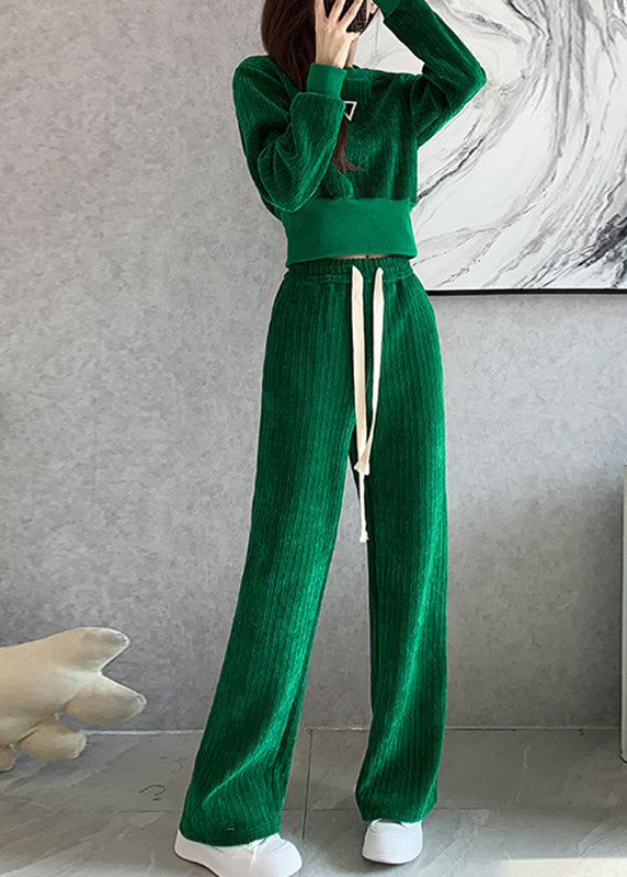 Natural Blue O-neck Top and Wide Leg Pants Two Pieces Set Long Sleeve