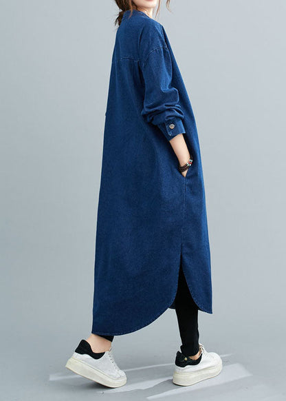 Natural Blue Shirts Denim Maxi Dress Spring