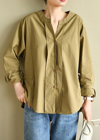 Natural Button Down Black V Neck Tops