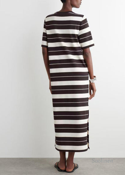 Natural Colorblock Striped Cotton Straight Dresses Summer