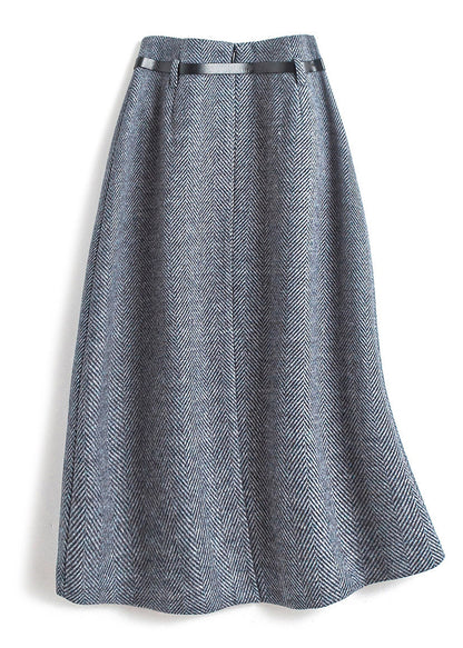 Natural Dark Grey High Waist Woolen a Line Skirts Spring