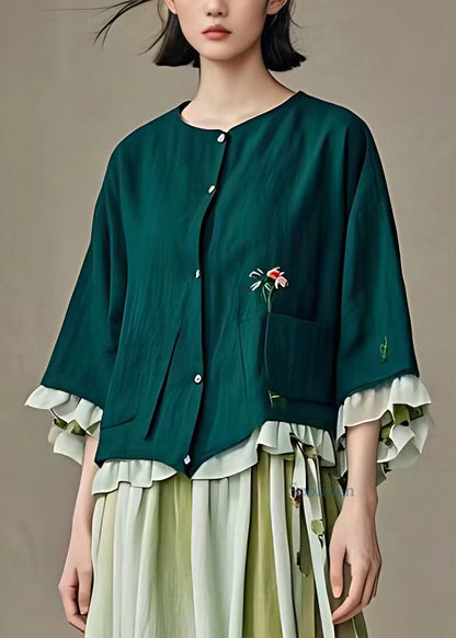 Natural Dull Green Pockets Coats Fall