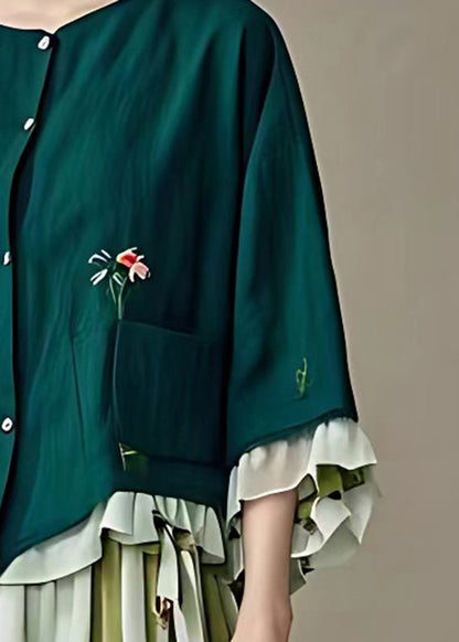 Natural Dull Green Pockets Coats Fall