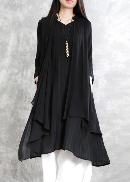 Natural False Two Pieces Clothes for Outfits Black Striped Dress