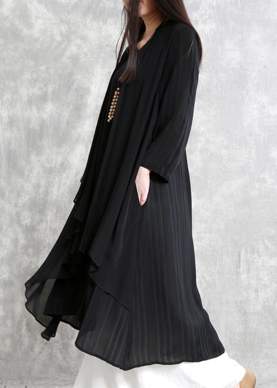 Natural False Two Pieces Clothes for Outfits Black Striped Dress