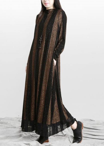 Natural Gold Stand Pockets a Line Dresses Fall