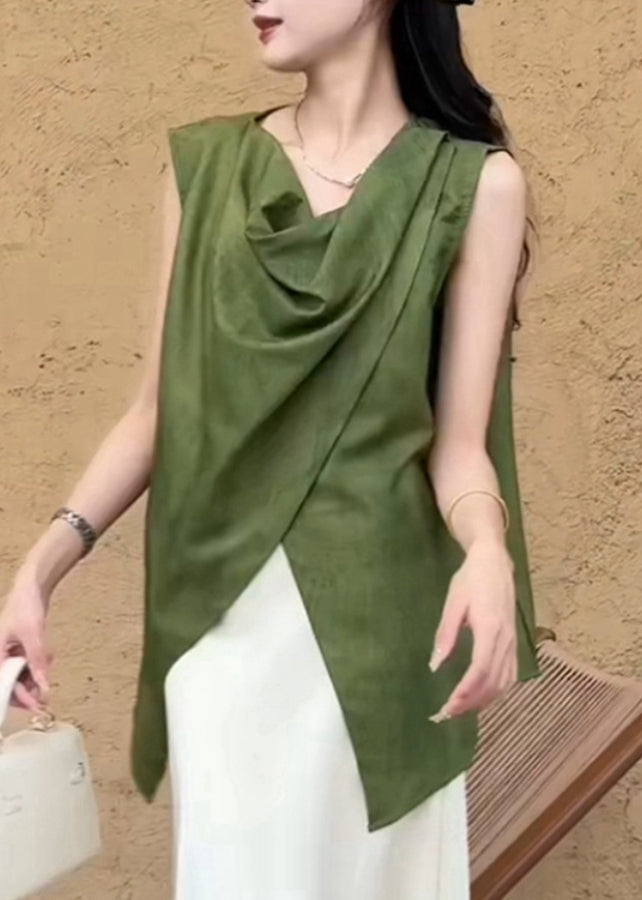 Natural Green Asymmetrical Shirt Summer