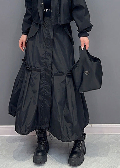 Natural Green Patchwork Elastic Waist Long Skirts Summer
