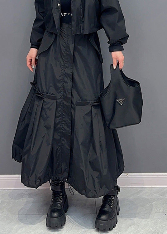 Natural Green Patchwork Elastic Waist Long Skirts Summer