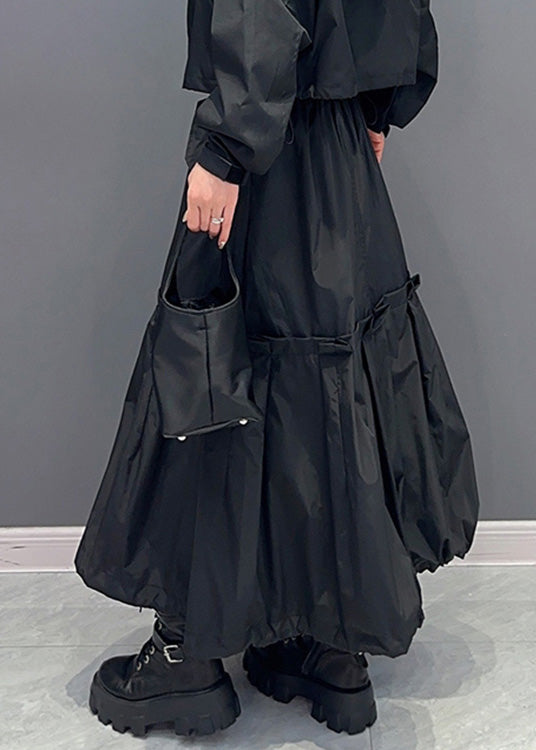 Natural Green Patchwork Elastic Waist Long Skirts Summer