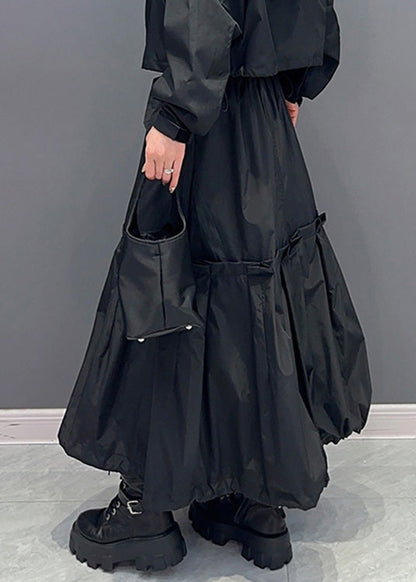 Natural Green Patchwork Elastic Waist Long Skirts Summer