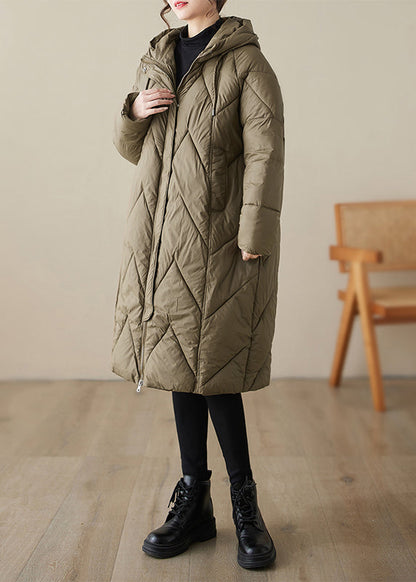 Natural Green Zip Up Pockets Fine Cotton Filled Parka Winter