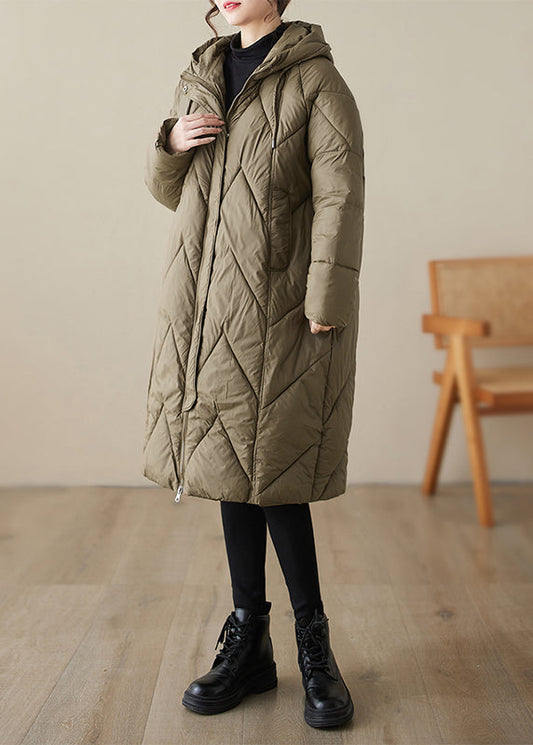 Natural Green Zip Up Pockets Fine Cotton Filled Parka Winter