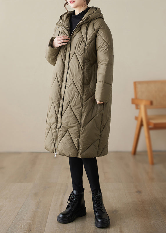 Natural Green Zip Up Pockets Fine Cotton Filled Parka Winter