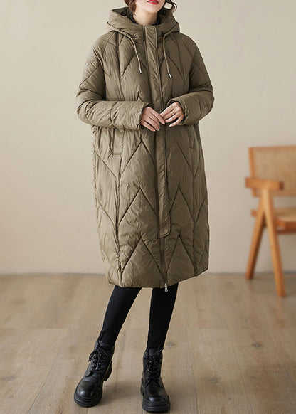 Natural Green Zip Up Pockets Fine Cotton Filled Parka Winter