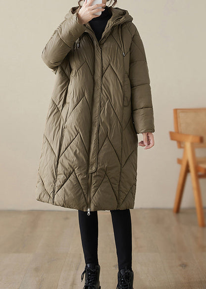 Natural Green Zip Up Pockets Fine Cotton Filled Parka Winter
