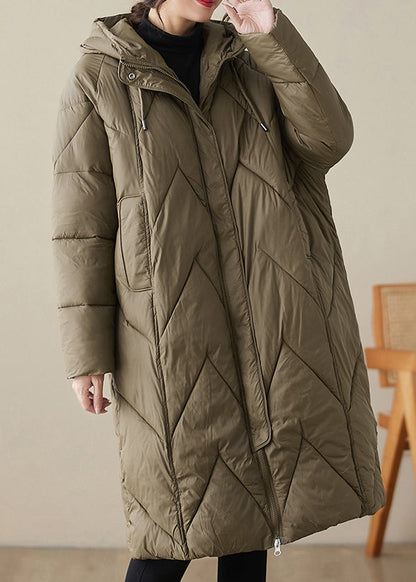 Natural Green Zip Up Pockets Fine Cotton Filled Parka Winter