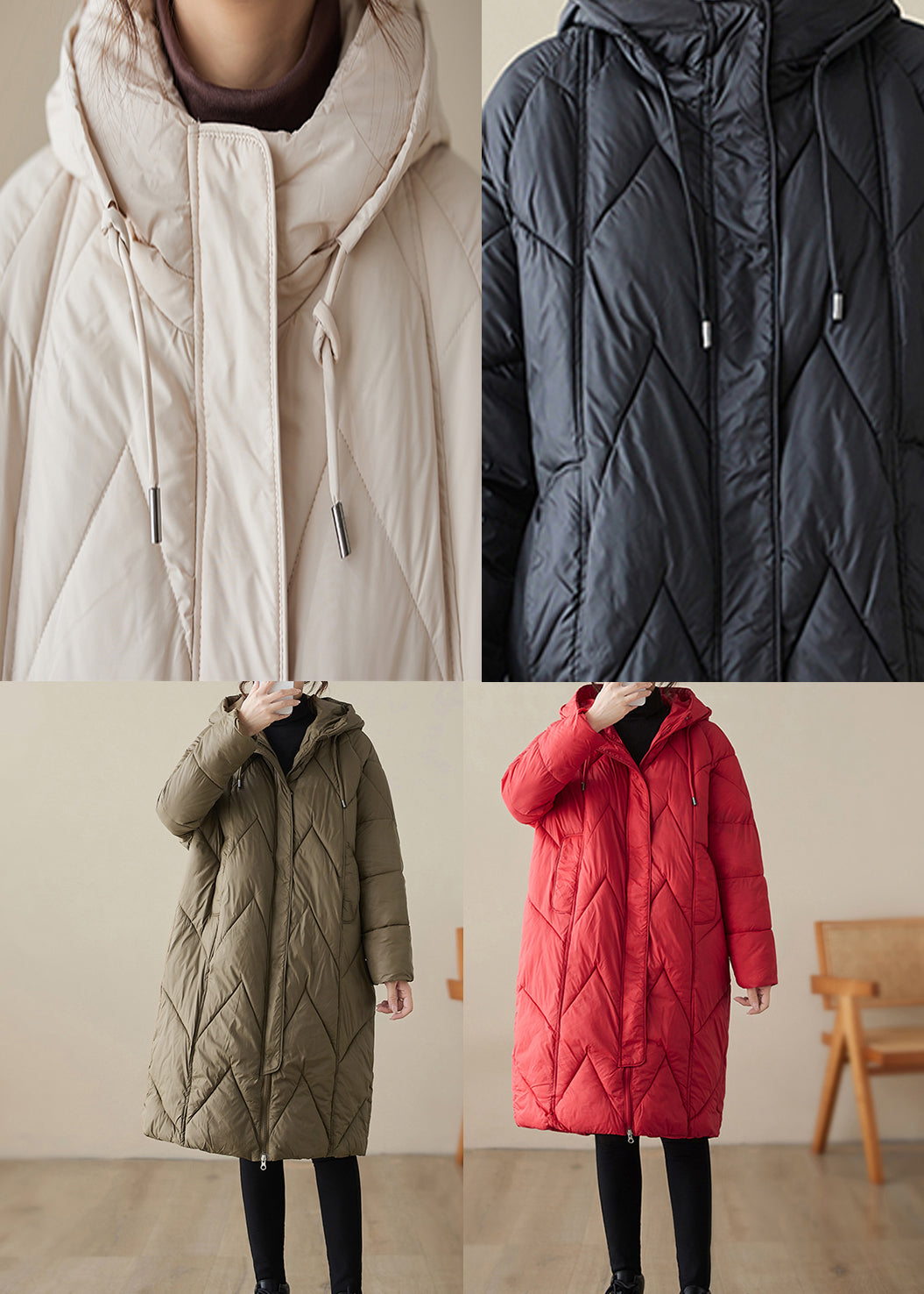 Natural Green Zip Up Pockets Fine Cotton Filled Parka Winter