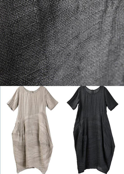 Natural Grey Asymmetrical Design Cotton Linen Long Dress Summer