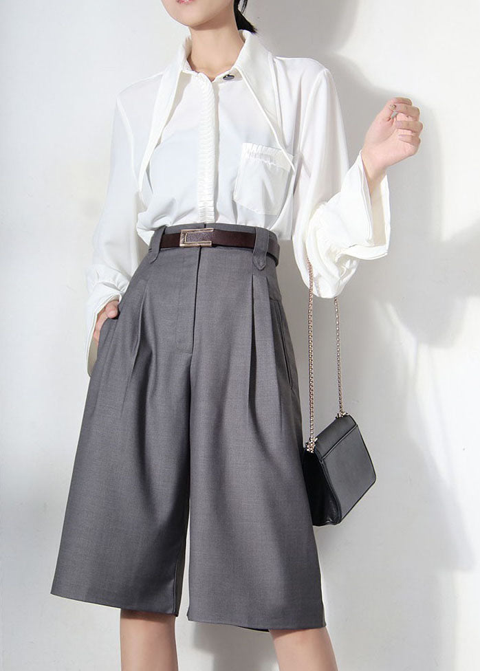 Natural Grey Tunic Pockets Wide Leg Pants Spring