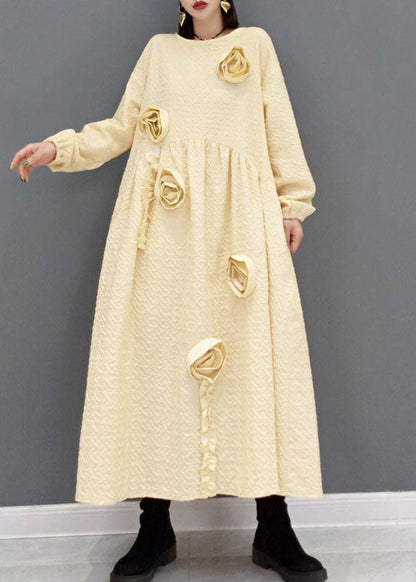 Natural Khaki O-neck Cinched Robe Dresses Spring