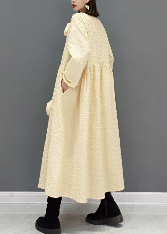 Natural Khaki O-neck Cinched Robe Dresses Spring