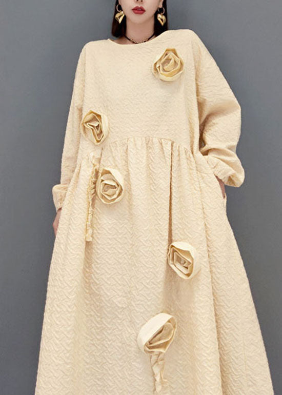 Natural Khaki O-neck Cinched Robe Dresses Spring