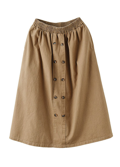 Natural Khaki Double Breast Cotton a Line Skirts Spring