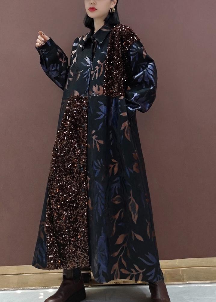 Natural Lapel Patchwork Spring Clothes Ideas Black Sequined Maxi Dress