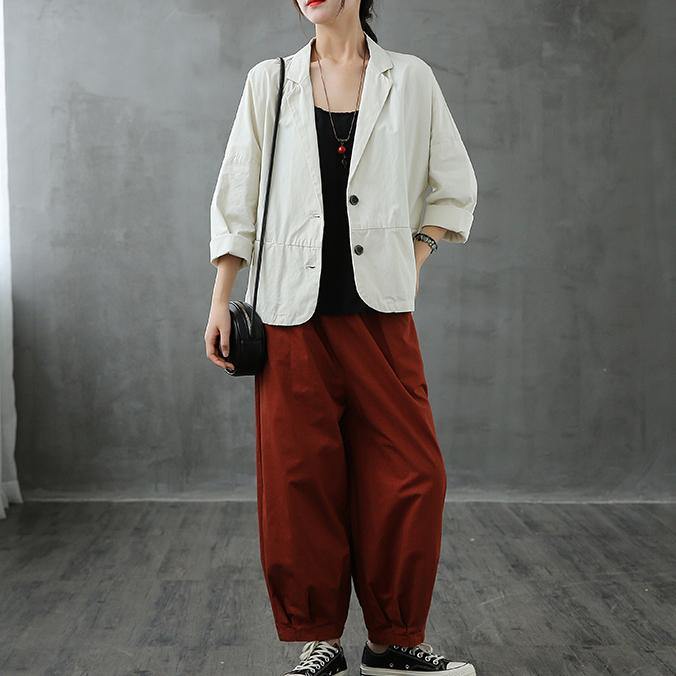 Natural Notched Button Down Fall Blouse Shirts White Shirt