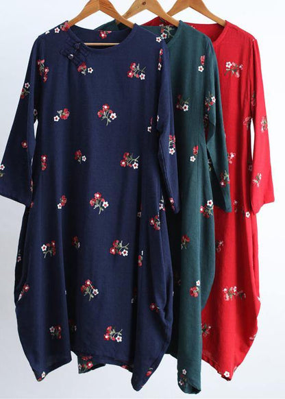 Natural O Neck Asymmetric Spring Clothes Runway Green Embroidery Dress