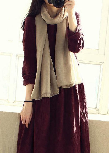 Natural O Neck Cinched Dresses Catwalk Burgundy Jacquard Robe Dresses